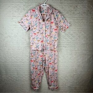 BEAUTY SLEEP SOCIAL Colorful Dog Pajama Set Sz Medium Soft Cozy Short Sleeve